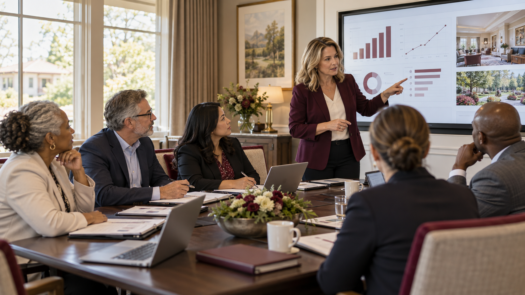 Senior living leadership team in an operations meeting